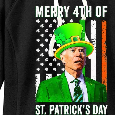 Merry 4th Of St Patrick's Day Joe Biden Leprechaun Hat Women's Fleece Hoodie