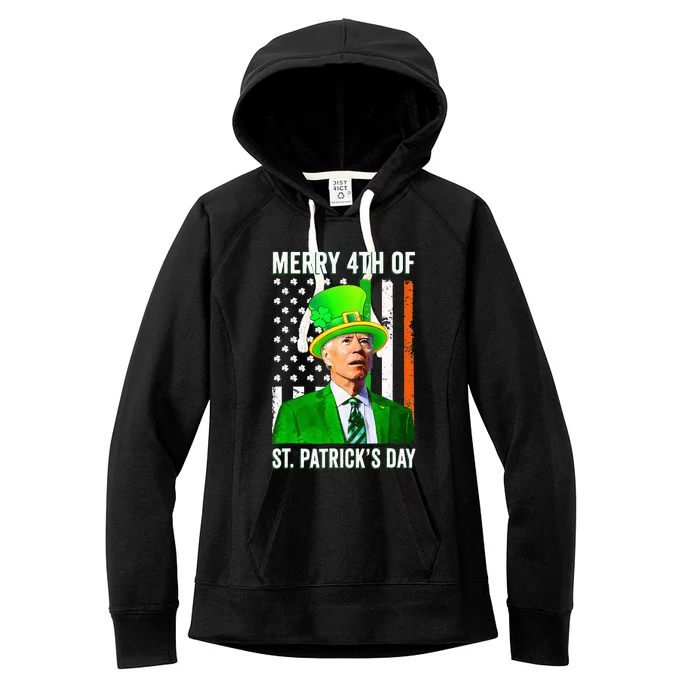 Merry 4th Of St Patrick's Day Joe Biden Leprechaun Hat Women's Fleece Hoodie