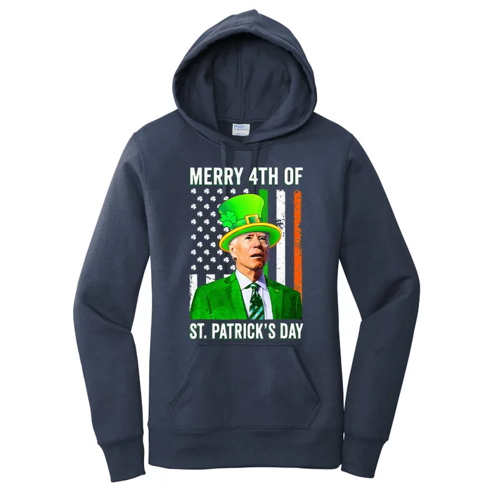 Merry 4th Of St Patrick's Day Joe Biden Leprechaun Hat Women's Pullover Hoodie