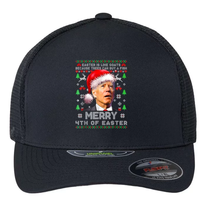 Merry 4th Of Easter Funny Biden Ugly Christmas Sweater Flexfit Unipanel Trucker Cap