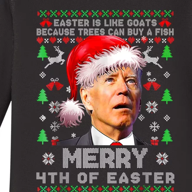 Merry 4th Of Easter Funny Biden Ugly Christmas Sweater Baby Long Sleeve Bodysuit