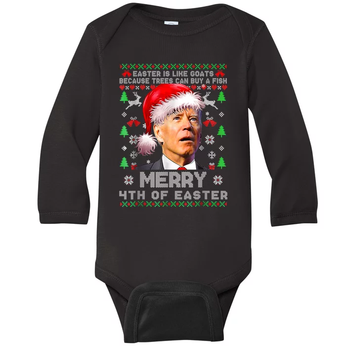 Merry 4th Of Easter Funny Biden Ugly Christmas Sweater Baby Long Sleeve Bodysuit