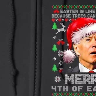 Merry 4th Of Easter Funny Biden Ugly Christmas Sweater Full Zip Hoodie