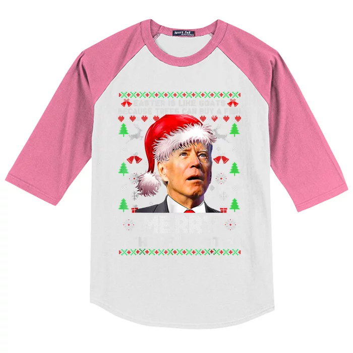 Merry 4th Of Easter Funny Biden Ugly Christmas Sweater Kids Colorblock Raglan Jersey