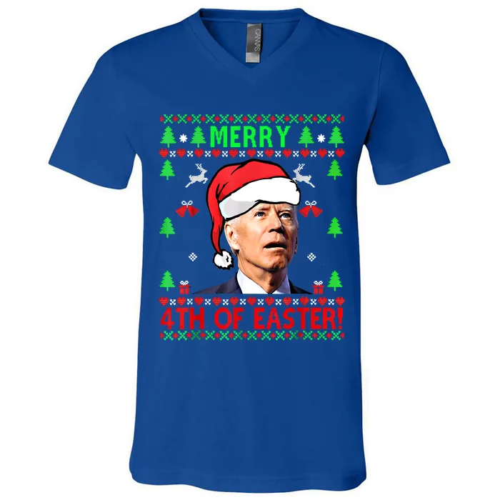 Merry 4th Of Easter Funny Joe Biden Christmas Ugly Sweater Cool Gift V-Neck T-Shirt