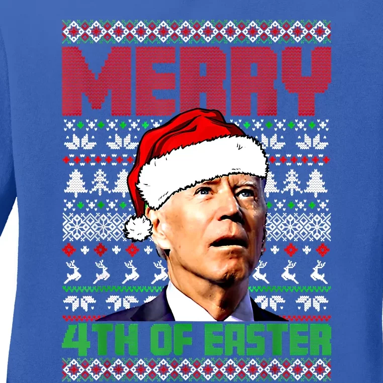 Merry 4th Of Easter Funny Joe Biden Ugly Sweater Christmas Gift Ladies Long Sleeve Shirt