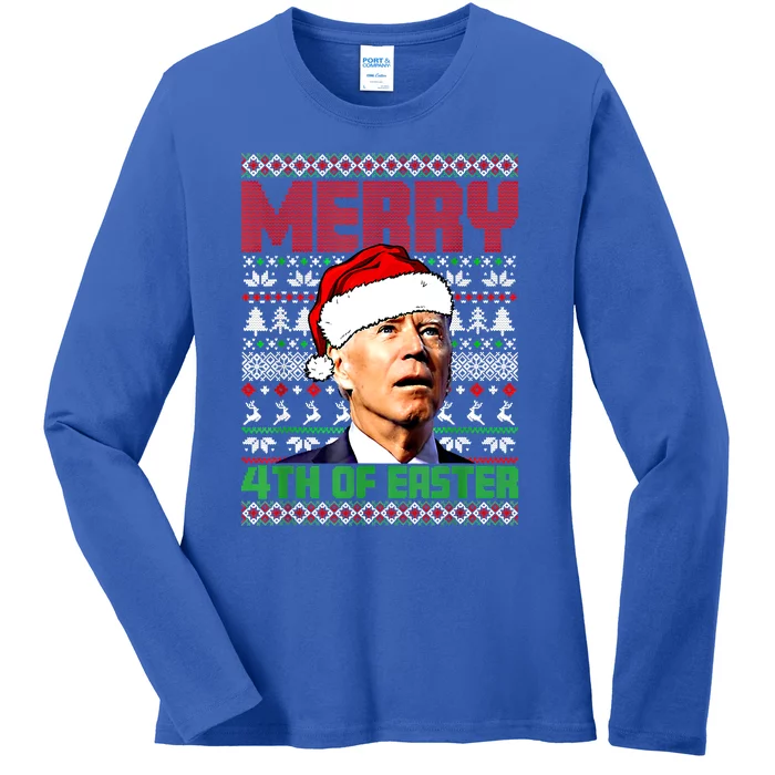 Merry 4th Of Easter Funny Joe Biden Ugly Sweater Christmas Gift Ladies Long Sleeve Shirt