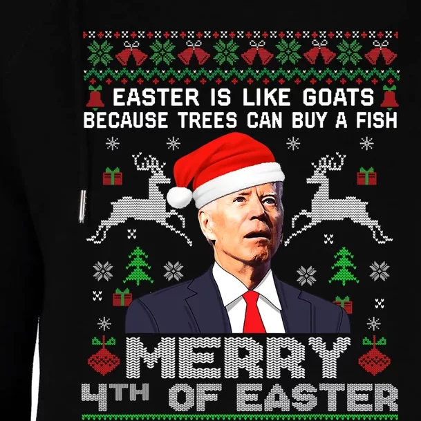 Merry 4th Of Easter Funny Biden Ugly Christmas Sweater Womens Funnel Neck Pullover Hood