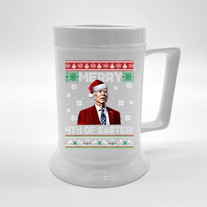 Merry 4th Of Easter Santa Joe Biden Happy Ugly Christmas Gift Front & Back Beer Stein