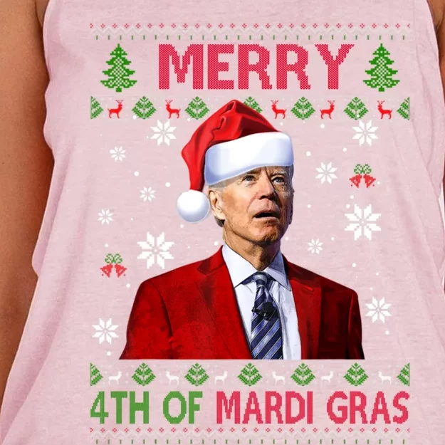 Merry 4th Of Mardi Gras Funny Joe Biden Xmas Ugly Sweater Great Gift Women's Knotted Racerback Tank