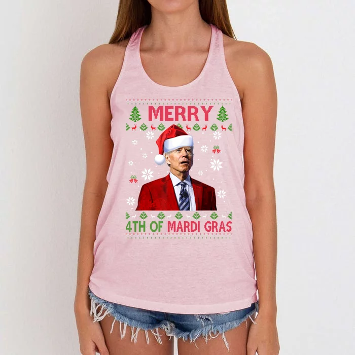 Merry 4th Of Mardi Gras Funny Joe Biden Xmas Ugly Sweater Great Gift Women's Knotted Racerback Tank