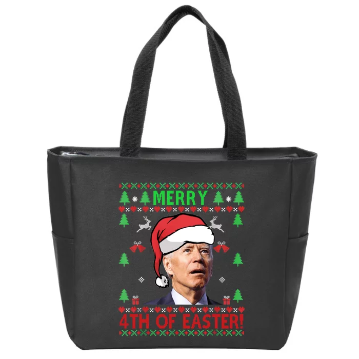 Merry 4th Of Easter Funny Joe Biden Christmas Ugly Sweater Sweatshirt Zip Tote Bag