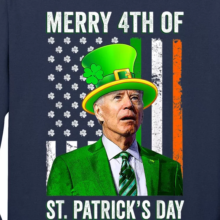 Merry 4th Of St Patrick's Day Joe Biden Leprechaun Hat Tall Long Sleeve T-Shirt