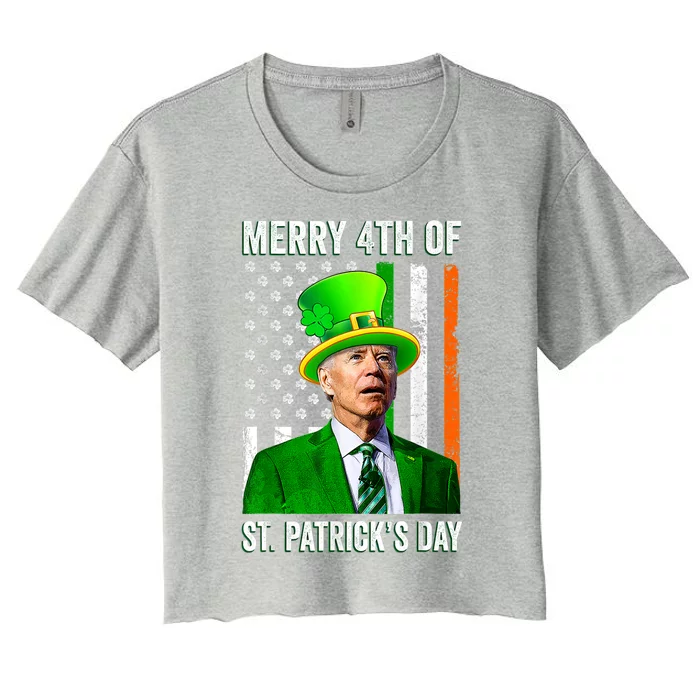 Merry 4th Of St Patrick's Day Joe Biden Leprechaun Hat Women's Crop Top Tee