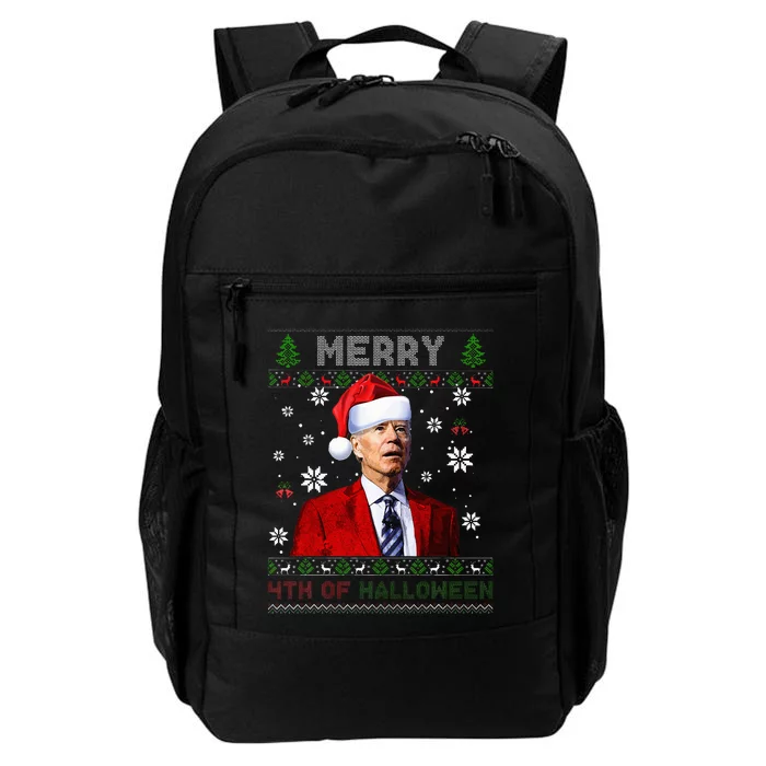 Merry 4th Of Halloween Funny Biden Ugly Christmas Sweater Daily Commute Backpack