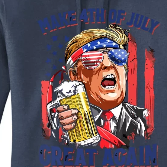 Make 4th Of July Great Again Trump Beer Mug Retro Women's Pullover Hoodie