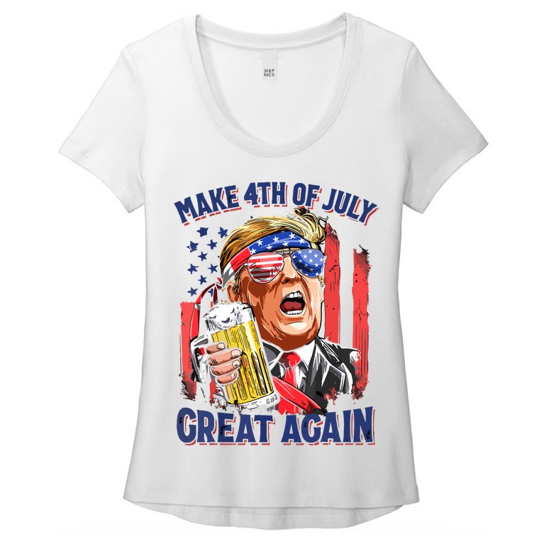 Make 4th Of July Great Again Trump Beer Mug Retro Women’s Scoop Neck T-Shirt