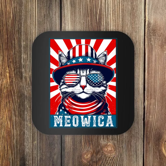 Meowica 4th Of July Cat American Flag Cat Funny 4th Of July Coaster