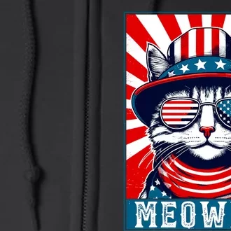 Meowica 4th Of July Cat American Flag Cat Funny 4th Of July Full Zip Hoodie