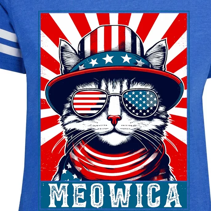 Meowica 4th Of July Cat American Flag Cat Funny 4th Of July Enza Ladies Jersey Football T-Shirt