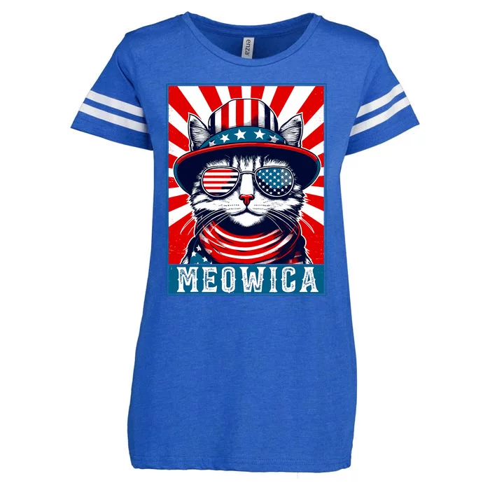 Meowica 4th Of July Cat American Flag Cat Funny 4th Of July Enza Ladies Jersey Football T-Shirt