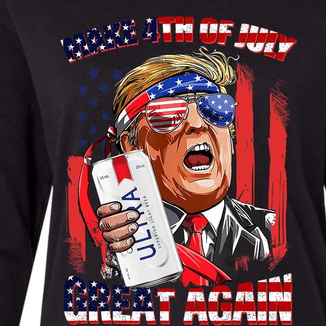 Make 4th Of July Great Again Funny Trump Drinking Beer Womens Cotton Relaxed Long Sleeve T-Shirt