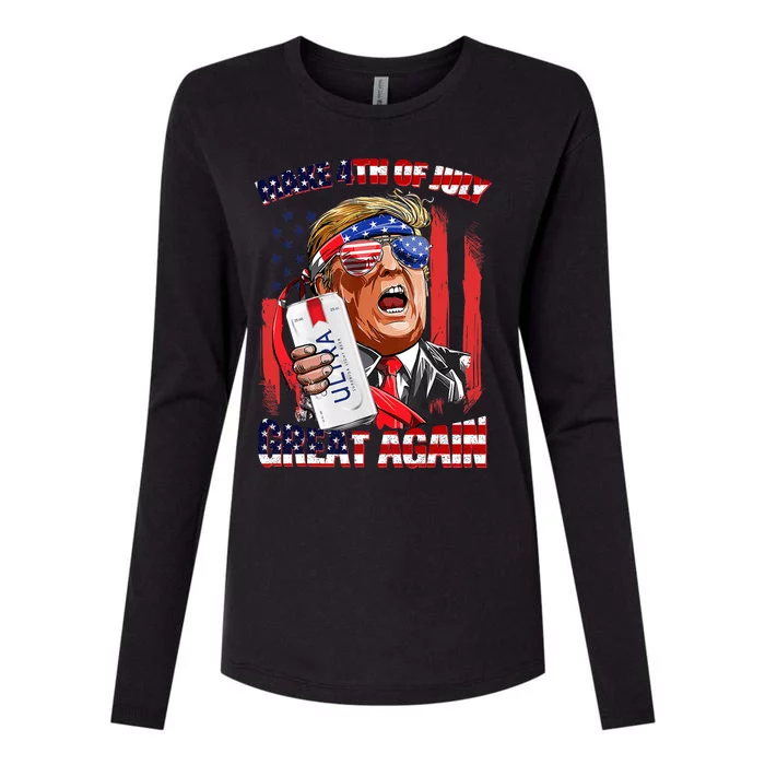 Make 4th Of July Great Again Funny Trump Drinking Beer Womens Cotton Relaxed Long Sleeve T-Shirt