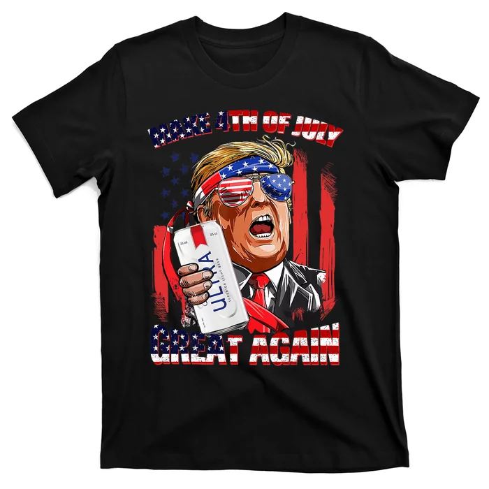 Make 4th Of July Great Again Funny Trump Drinking Beer T-Shirt