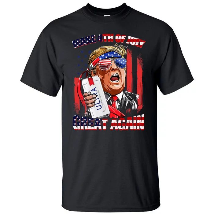 Make 4th Of July Great Again Funny Trump Drinking Beer Tall T-Shirt