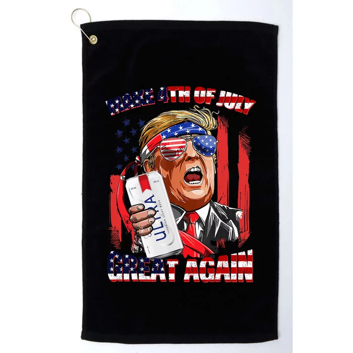 Make 4th Of July Great Again Funny Trump Drinking Beer Platinum Collection Golf Towel