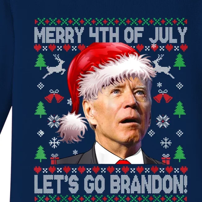 Merry 4th Of July Let's Go Branson Brandon Ugly Sweater Baby Long Sleeve Bodysuit