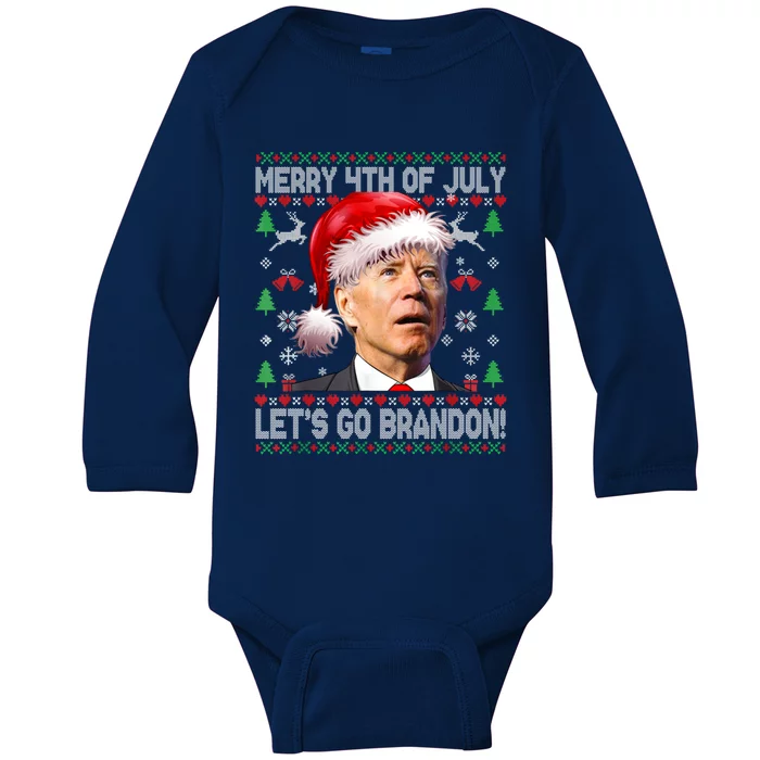 Merry 4th Of July Let's Go Branson Brandon Ugly Sweater Baby Long Sleeve Bodysuit