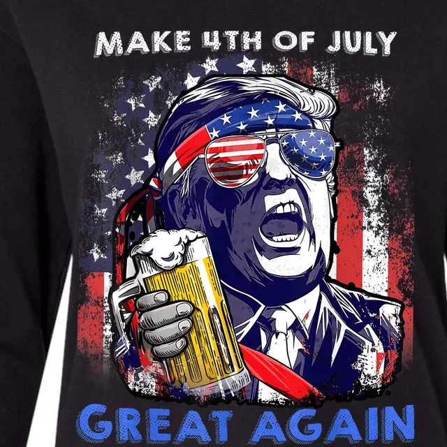 Make 4th Of July Great Again Funny Trump Drinking Beer Womens Cotton Relaxed Long Sleeve T-Shirt