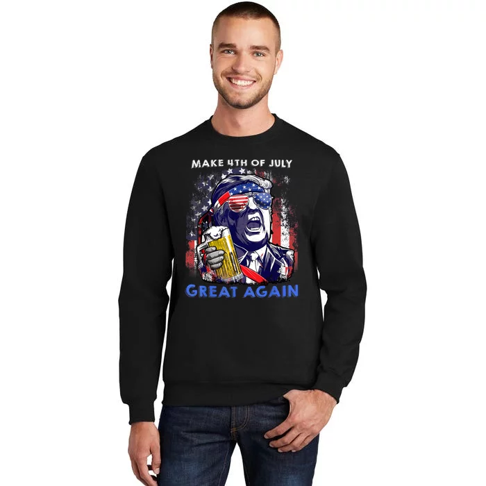 Make 4th Of July Great Again Funny Trump Drinking Beer Sweatshirt