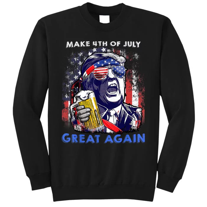 Make 4th Of July Great Again Funny Trump Drinking Beer Sweatshirt