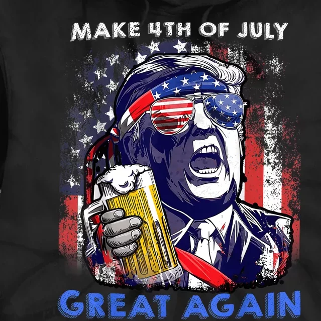 Make 4th Of July Great Again Funny Trump Drinking Beer Tie Dye Hoodie