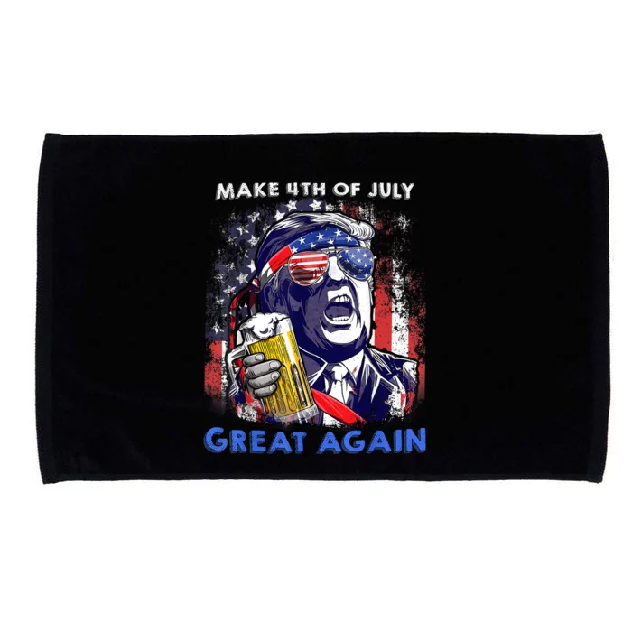 Make 4th Of July Great Again Funny Trump Drinking Beer Microfiber Hand Towel