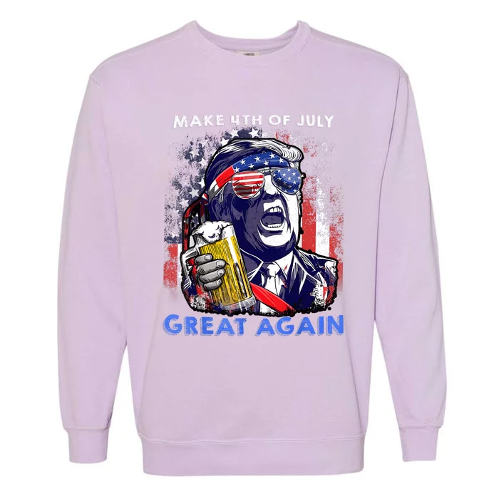 Make 4th Of July Great Again Funny Trump Drinking Beer Garment-Dyed Sweatshirt