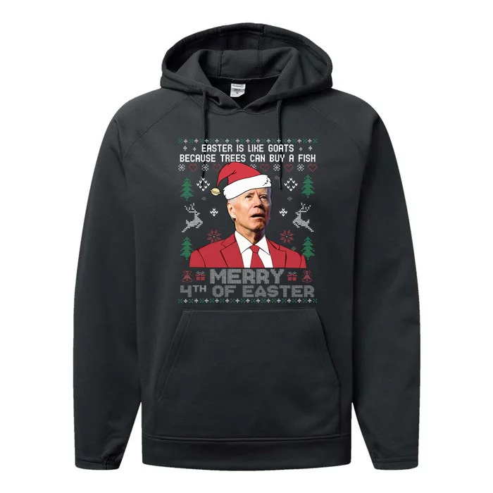 Merry 4th Of Easter Funny Joe Biden Sweater Ugly Christmas Performance Fleece Hoodie