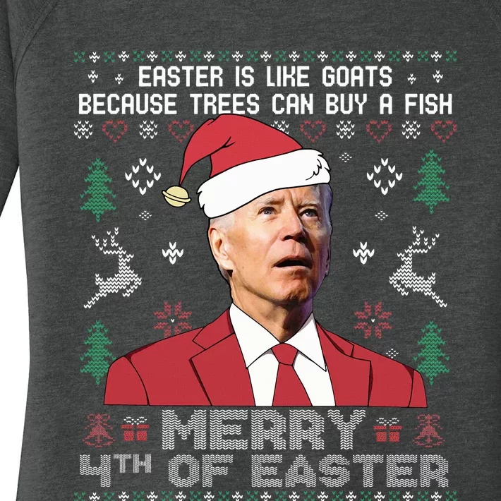 Merry 4th Of Easter Funny Joe Biden Sweater Ugly Christmas Women's Perfect Tri Tunic Long Sleeve Shirt