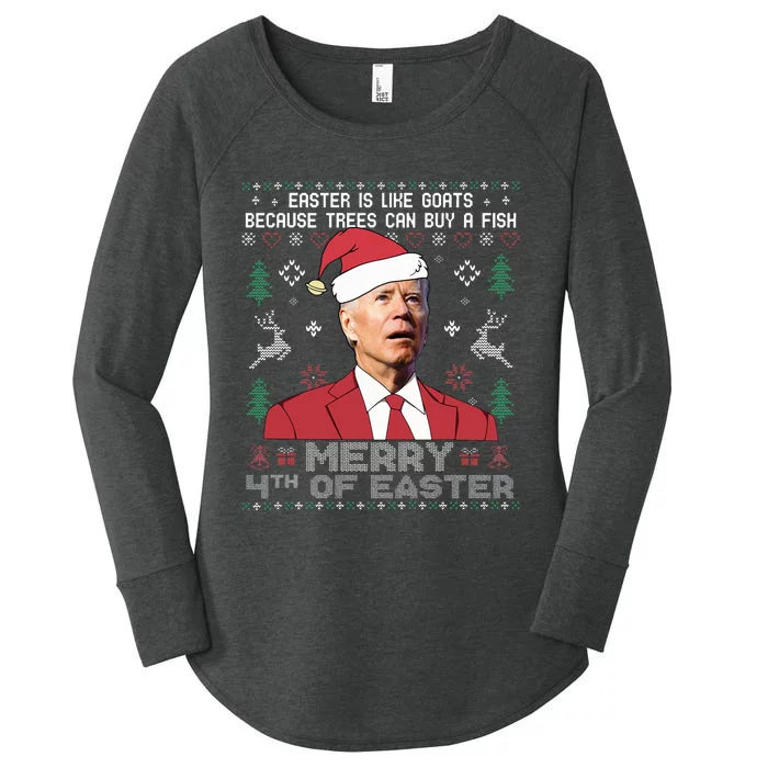 Merry 4th Of Easter Funny Joe Biden Sweater Ugly Christmas Women's Perfect Tri Tunic Long Sleeve Shirt