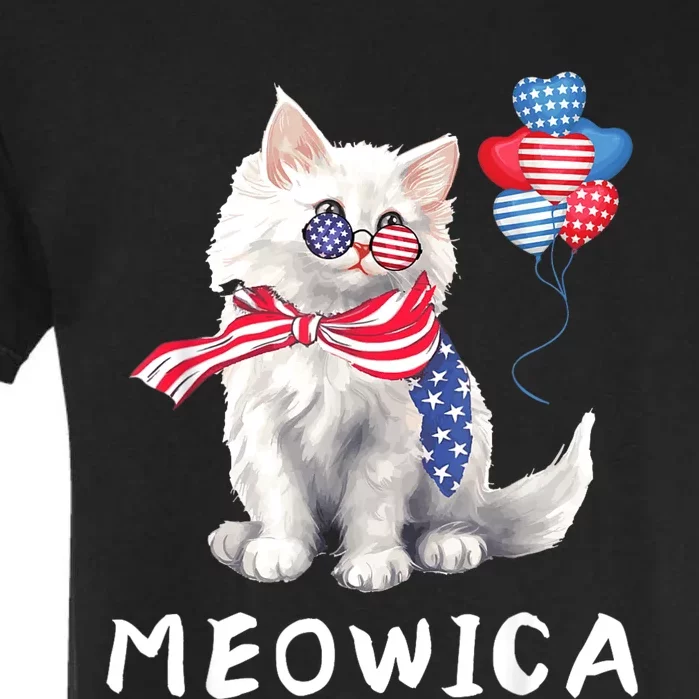 Meowica 4th Of July Cat American Flag Funny Garment-Dyed Heavyweight T-Shirt