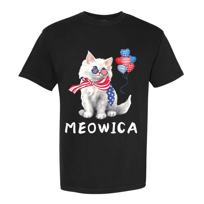 Meowica 4th Of July Cat American Flag Funny Garment-Dyed Heavyweight T-Shirt