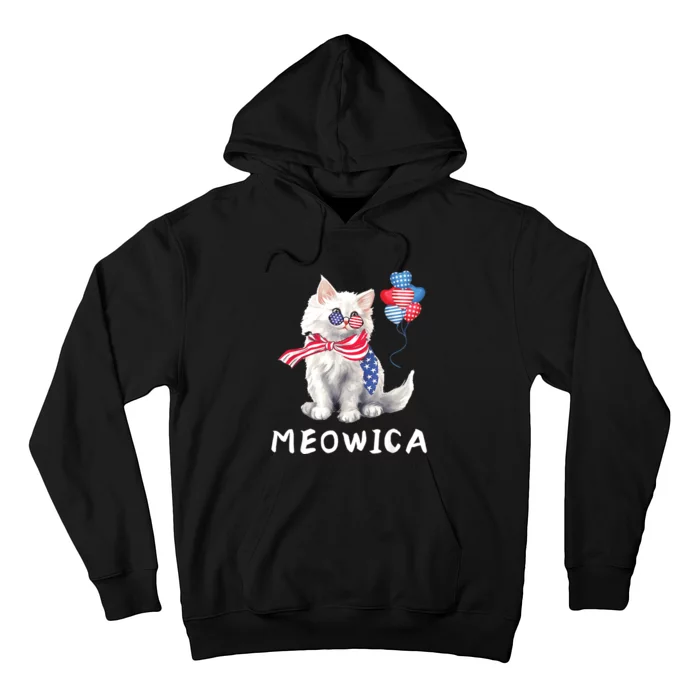 Meowica 4th Of July Cat American Flag Funny Hoodie