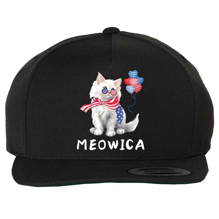 Meowica 4th Of July Cat American Flag Funny Wool Snapback Cap