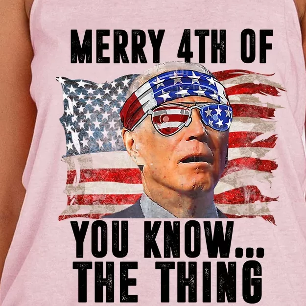 Merry 4th Of You Know The Thing Funny Biden Women's Knotted Racerback Tank