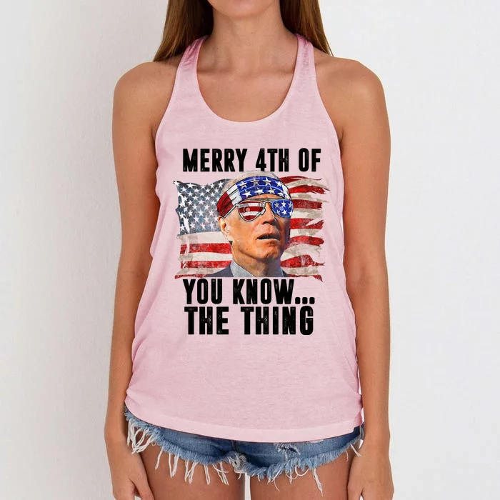 Merry 4th Of You Know The Thing Funny Biden Women's Knotted Racerback Tank