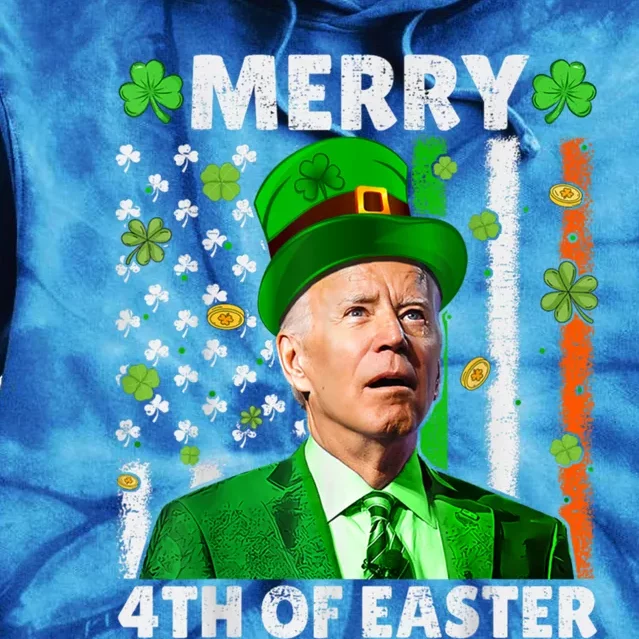 Merry 4th Of St Patricks Day Joe Biden Leprechaun Hat Clover Gift Tie Dye Hoodie