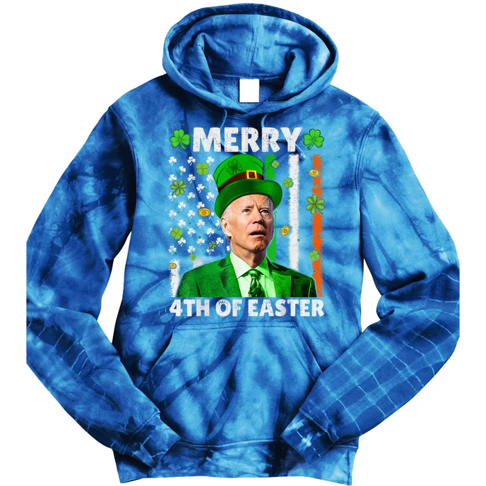 Merry 4th Of St Patricks Day Joe Biden Leprechaun Hat Clover Gift Tie Dye Hoodie