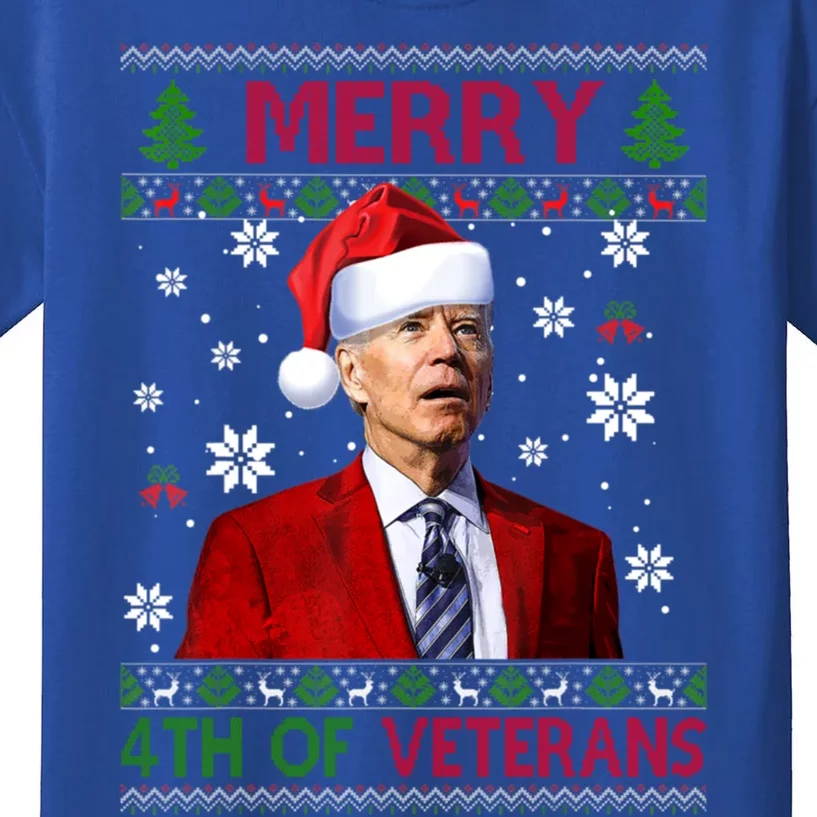 Merry 4th Of Veterans Funny Joe Biden Xmas Ugly Sweater Funny Gift Kids T-Shirt